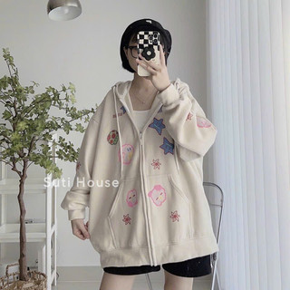 Áo Khoác Nỉ Form Rộng In Hình Ngôi Sao Siêu Đẹp