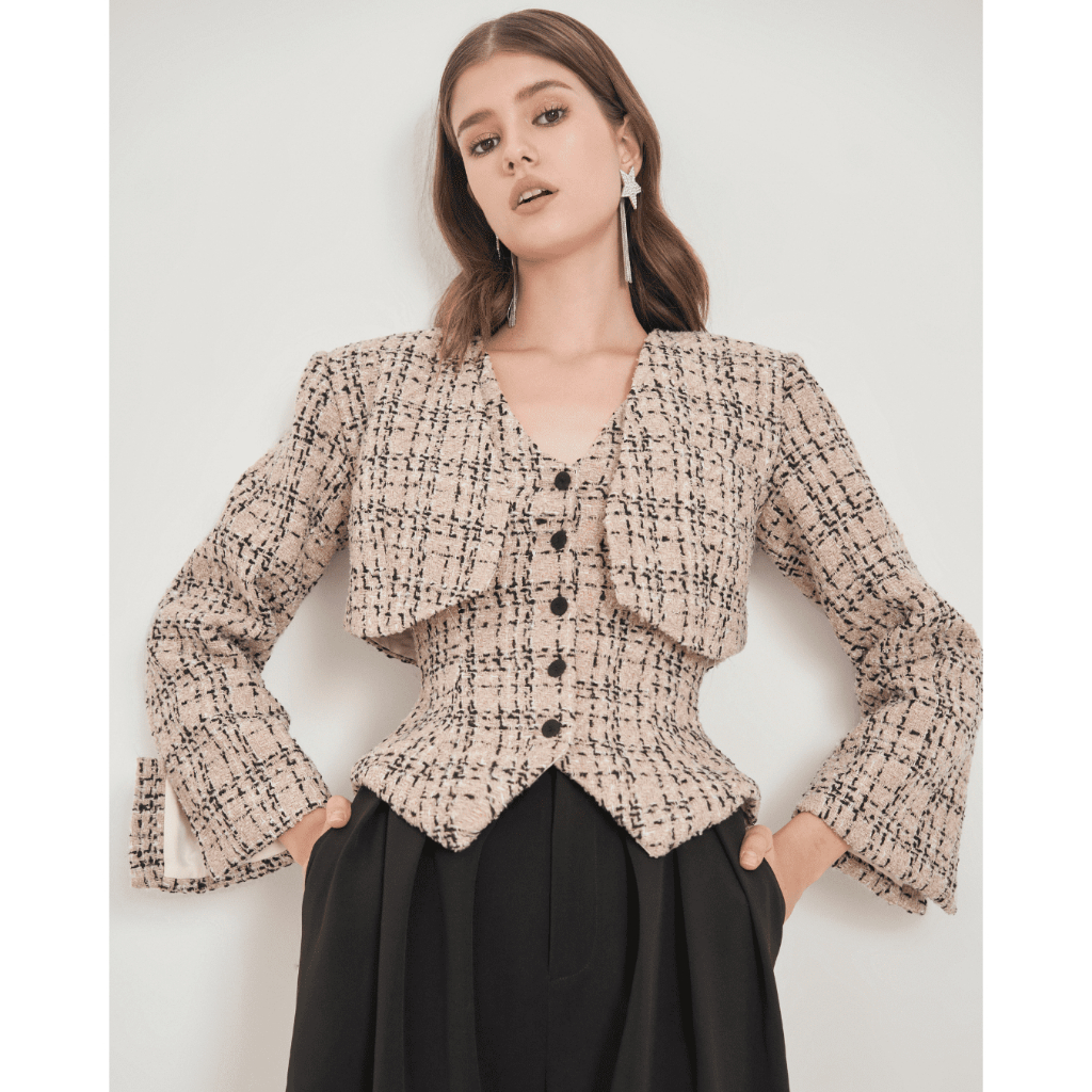 Devons Studio - Áo khoác ngắn vải tweed Spring Cropped Jacket