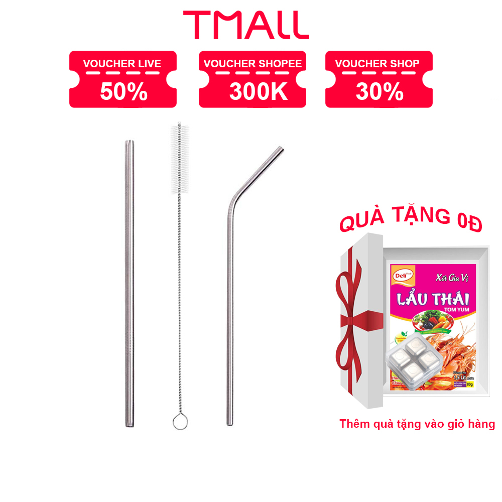 [Mã INCMT15 giảm 15K đơn 99K] Ống hút inox T MALL loại ống hút thẳng, ống hút cong, cọ rửa ống hút