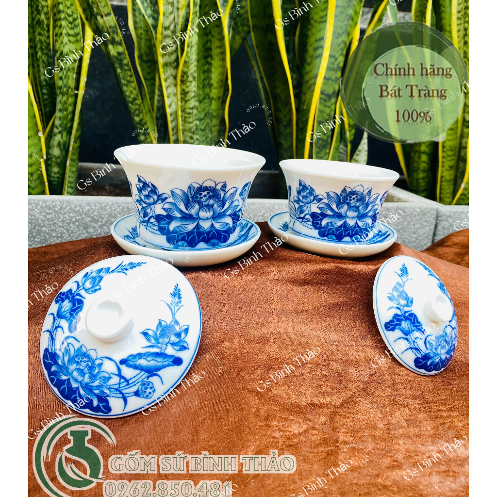 Bát trà - Bát sâm - Bát đựng nước thờ Họa tiết sen - Gốm sứ bát Tràng