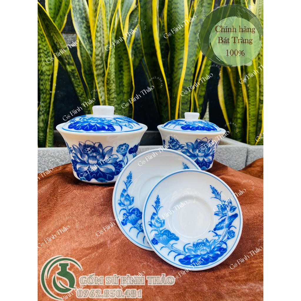 Bát trà - Bát sâm - Bát đựng nước thờ Họa tiết sen - Gốm sứ bát Tràng