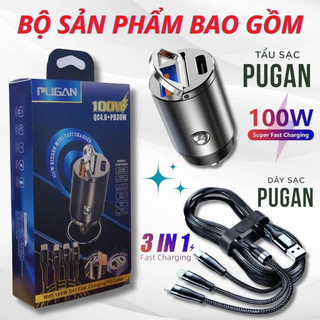 Tẩu sạc nhanh ô tô PUGAN sạc siêu nhanh cắm tẩu âm nguồn 2 cổng USB và TYPE C đều sạc siêu nhanh hàng hot 2023
