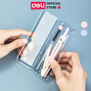 Bộ Compa Bấm Chì 2B Học Sinh Màu Pastel Xinh Xắn Deli - Kèm Lõi Chì Vẽ Tranh Hình Học Kỹ Thuật Mỹ Thuật Dụng Cụ Học Tập