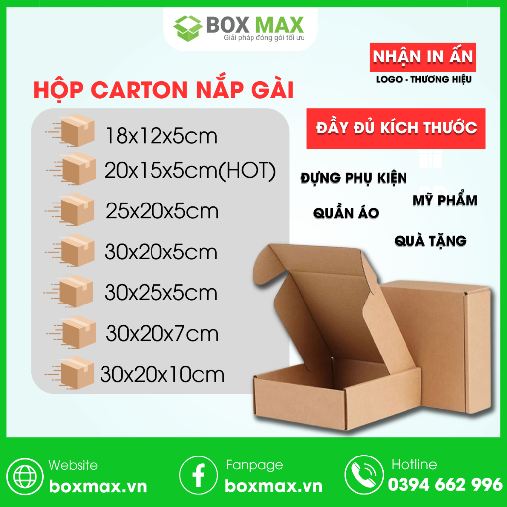 Hộp carton nắp gài đóng gói hàng - Hộp giấy đựng quần áo, trang sức, mỹ phẩm, quà tặng