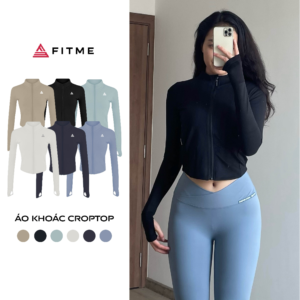 Áo khoác croptop Fitme Cover23 tay dài tập gym yoga vải 2 lớp ôm body AKCV