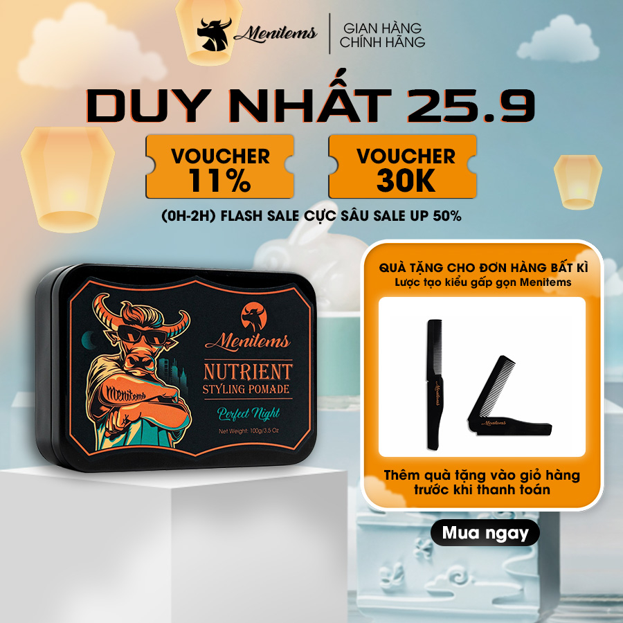 Sáp vuốt tóc Menitems, sáp tóc nam giữ nếp tạo kiểu pomade, tự nhiên đến 16h, lưu hương nước hoa Perfect Night