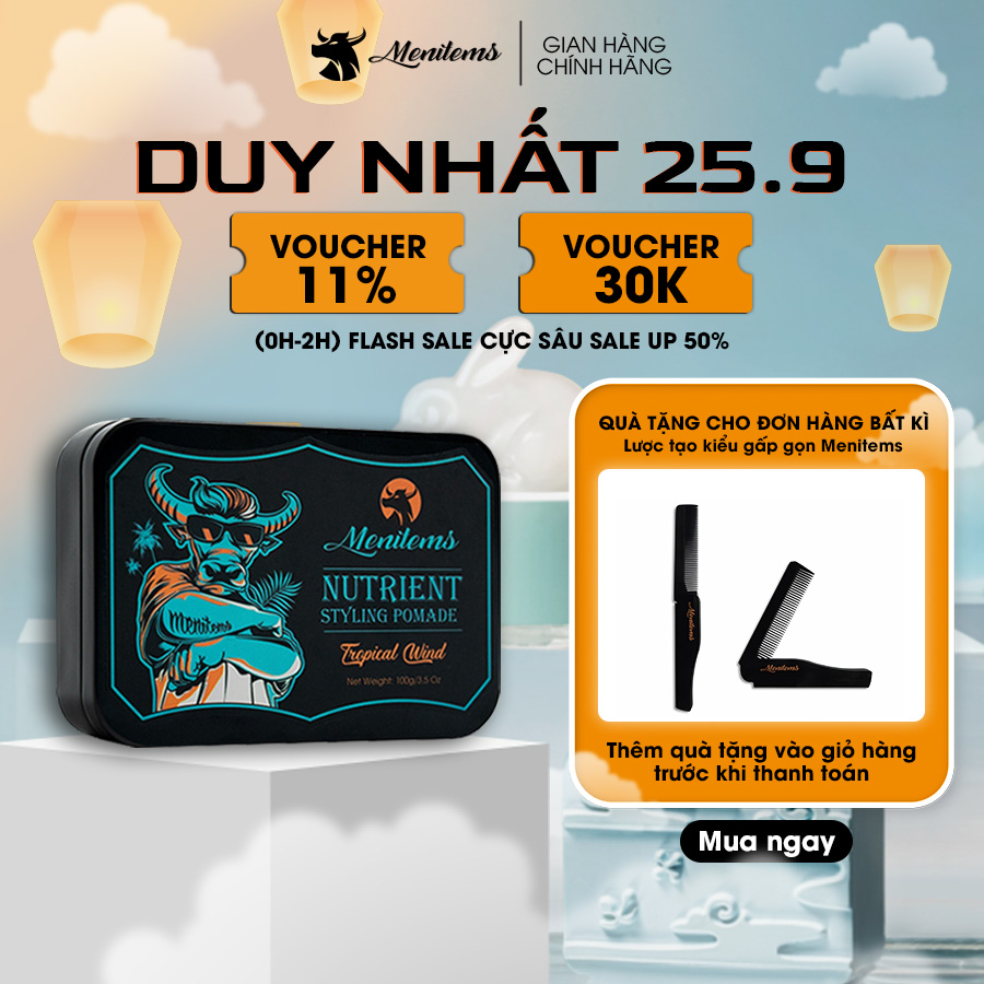 sáp Menitems, sáp vuốt tóc nam pomade, giữ nếp, tạo kiểu tự nhiên 16h, nước hoa lưu hương lâu Tropical Wind