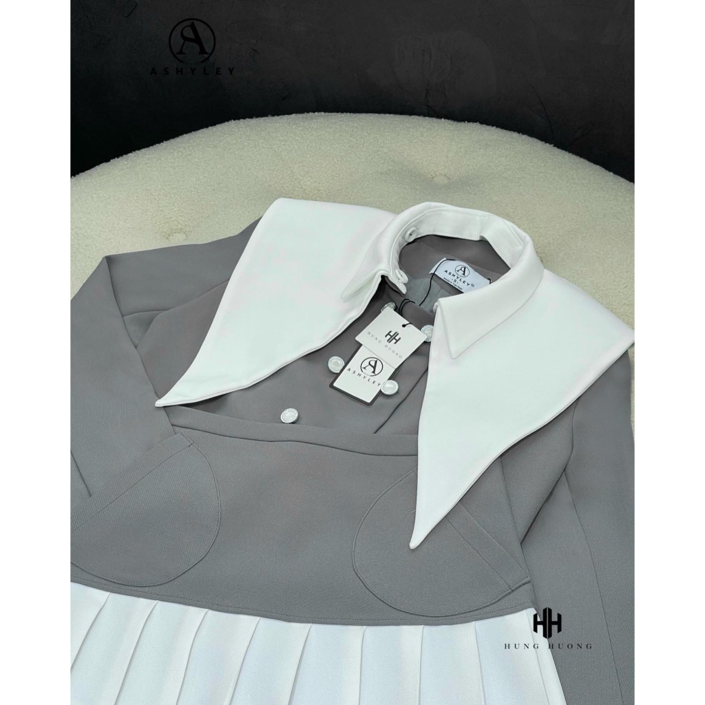 Set váy 𝐀𝐒𝐇𝐘𝐋𝐄𝐘 áo cổ bẻ vạt phối chân váy xếp ly