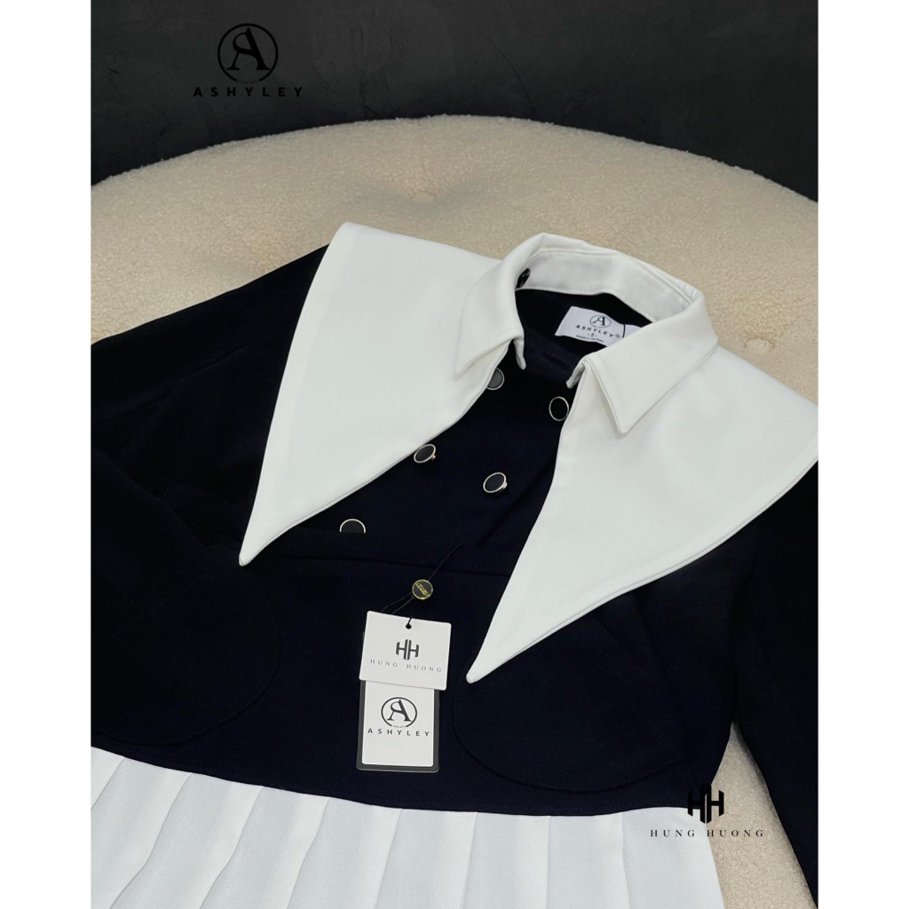 Set váy 𝐀𝐒𝐇𝐘𝐋𝐄𝐘 áo cổ bẻ vạt phối chân váy xếp ly