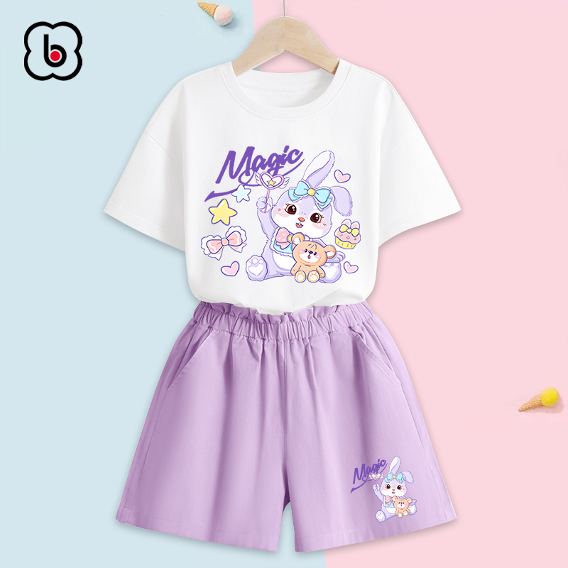 Đồ bộ bé gái BabyloveGO mẫu mới 2024 bộ áo thun quần kaki cho bé in hình thỏ dễ thương BRB27