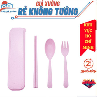 Bộ 3 món đũa,thìa,nĩa làm từ thân lúa mạch kèm hộp an toàn bảo vệ môi trường-hộp 3 món muỗng, đũa , nĩa
