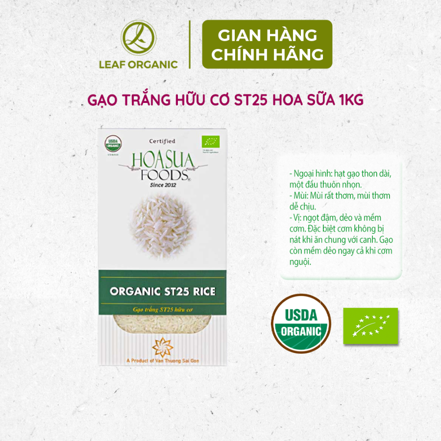 Gạo trắng hữu cơ ST25 Hoa Sữa 1kg