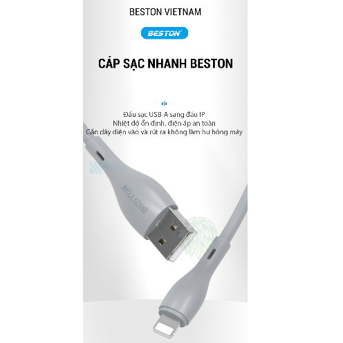 Cáp sạc nhanh Beston Fast Charging Data Cable USB to l.P 2.4A cho IP X XS MAX 11 12 13 14 PRO MAX