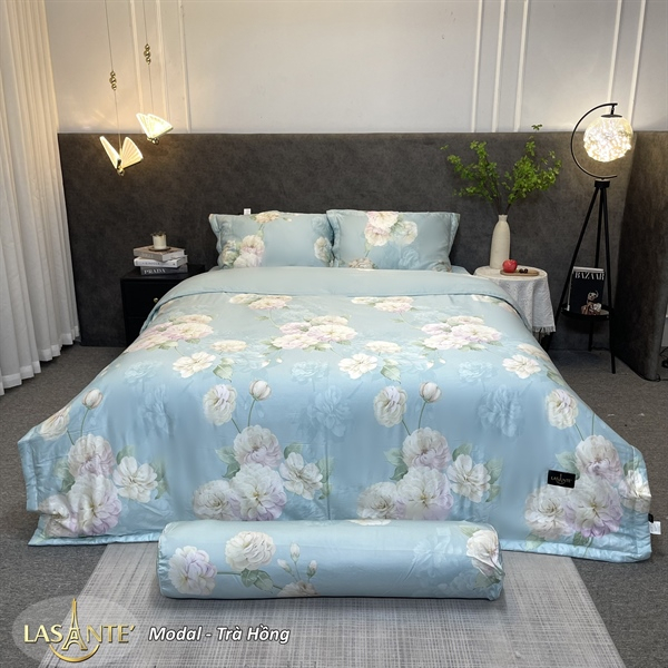 Bộ drap bọc lụa Pháp Lasante de paris mát 5 món chân bọc cho nệm dưới 20cm