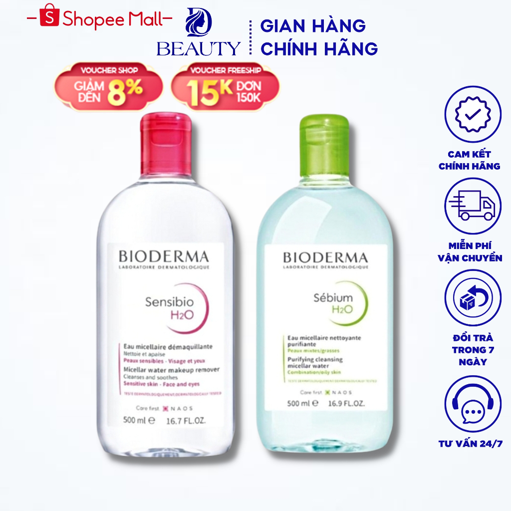 Nước Tẩy Trang Biodermal 500ml Của Pháp Chính Hãng Tẩy Trang Cho Da Dầu Mụn Và Da Nhạy Cảm Da Thường