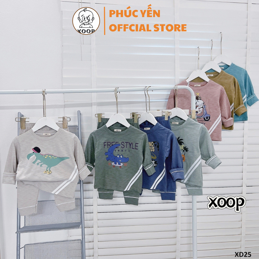 Bộ dài tay XOOP cotton xược lé tay và chân in họa tiết động vật và 2 sọc  cho bé  XD25 Shop Phúc Yến