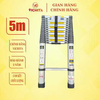 Thang Nhôm Rút Đơn VICHITA 5M - Tặng 2 Chốt Thang - Bảo Hành 2 Năm - Rút Gọn Tiện Lợi