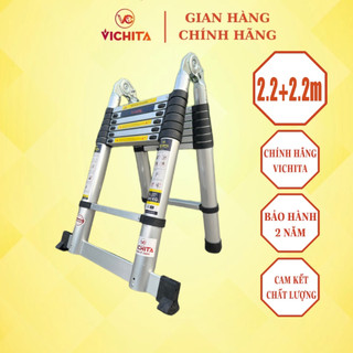 Thang nhôm rút chữ A VICHITA 4.4m (2.2m+2.2m) Bản Tiêu Chuẩn, Rút Gọn Tiện Lợi - BH 2 Năm.