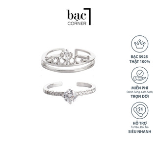 Nhẫn Bạc Nữ, Nhẫn Freesize Vương Miện Đính Đá Lấp Lánh 2 Trong 1 Tùy Chỉnh Độ Rộng Chất Liệu Bạc 925 Không Gỉ