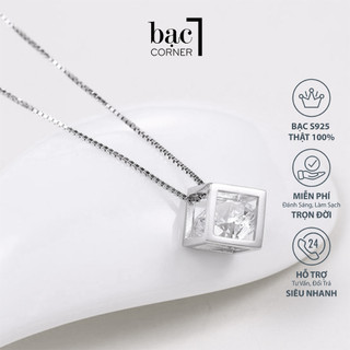 Dây Chuyền Bạc, Dây Chuyền Mặt Đá Trong Khối Lập Phương 10mm Tùy Chỉnh Độ Dài Dây 45cm Chất Liệu Bạc 925 Không Gỉ
