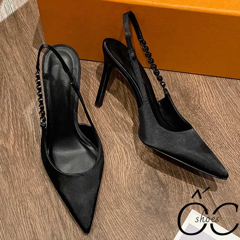 Giày cao gót mũi nhọn quai đá 2 màu, giày gót nhọn quai hậu 9cm mã HM62