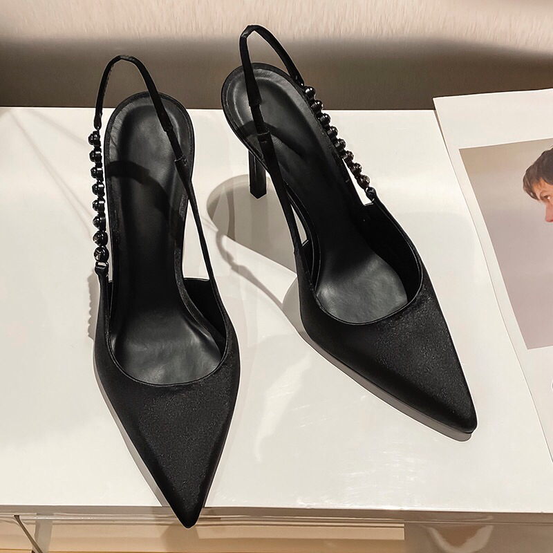 Giày cao gót mũi nhọn quai đá 2 màu, giày gót nhọn quai hậu 9cm mã HM62