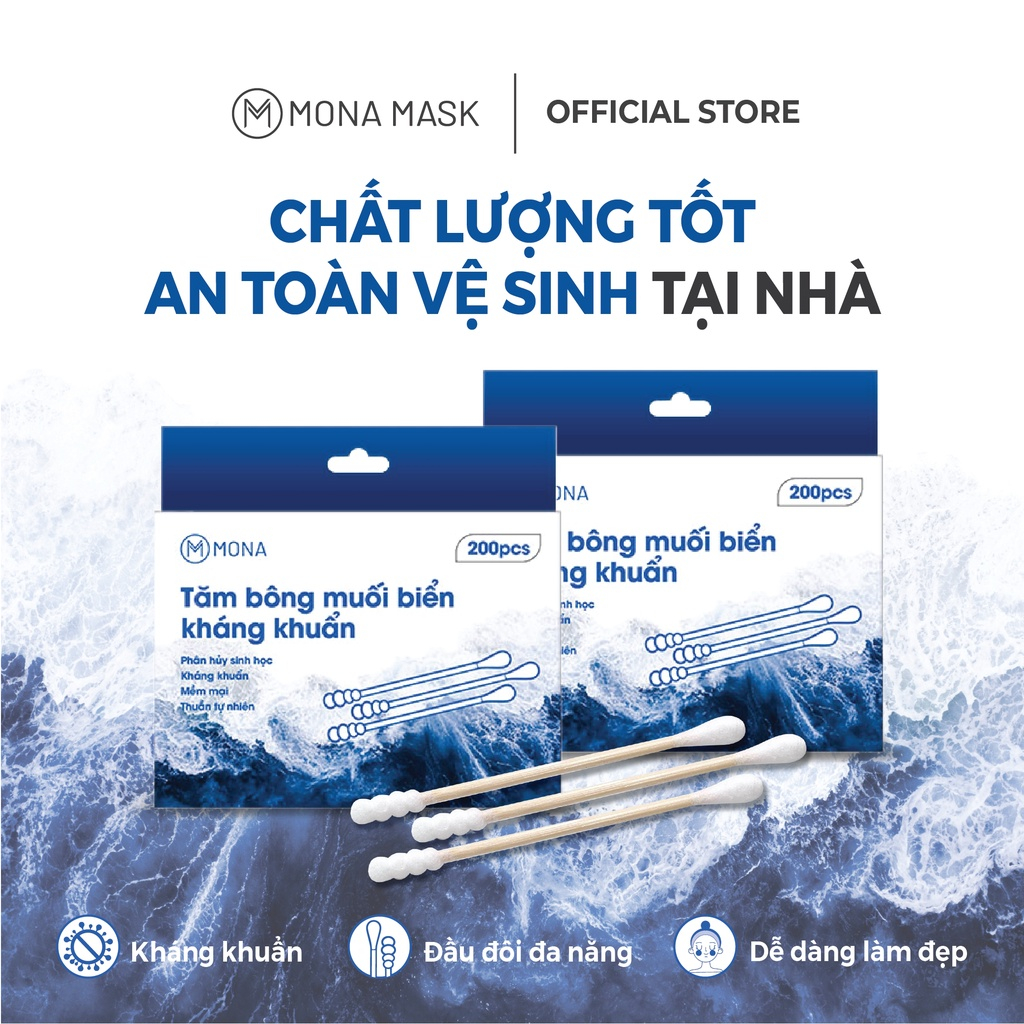 Tăm Bông Kháng Khuẩn Muối Biển Phân Hủy Sinh Học Thương Hiệu Mona.
