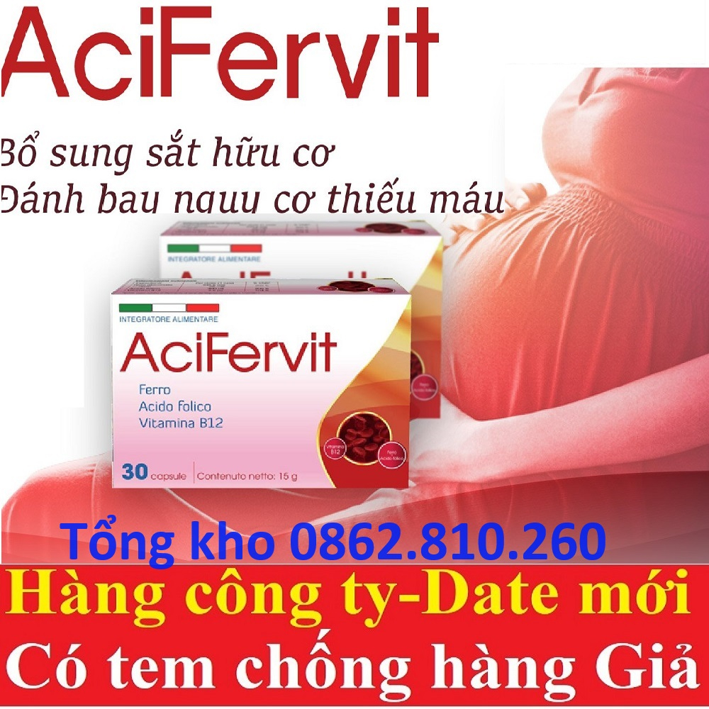 Viên sắt  Acifervit  60 viên - Bổ sung sắt và acid folic cho bà bầu và mẹ sau sinh, phòng thiếu máu và dị tật