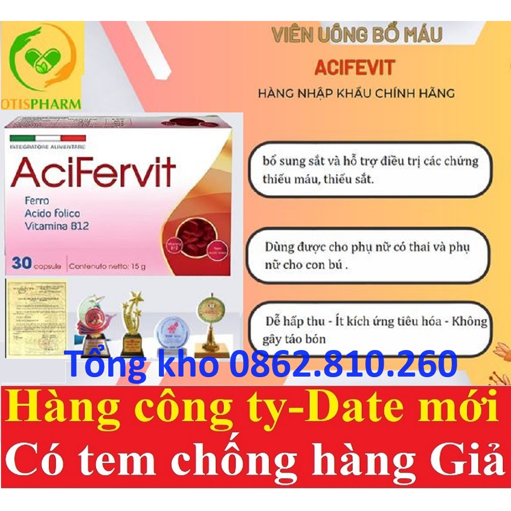 Viên sắt  Acifervit  60 viên - Bổ sung sắt và acid folic cho bà bầu và mẹ sau sinh, phòng thiếu máu và dị tật