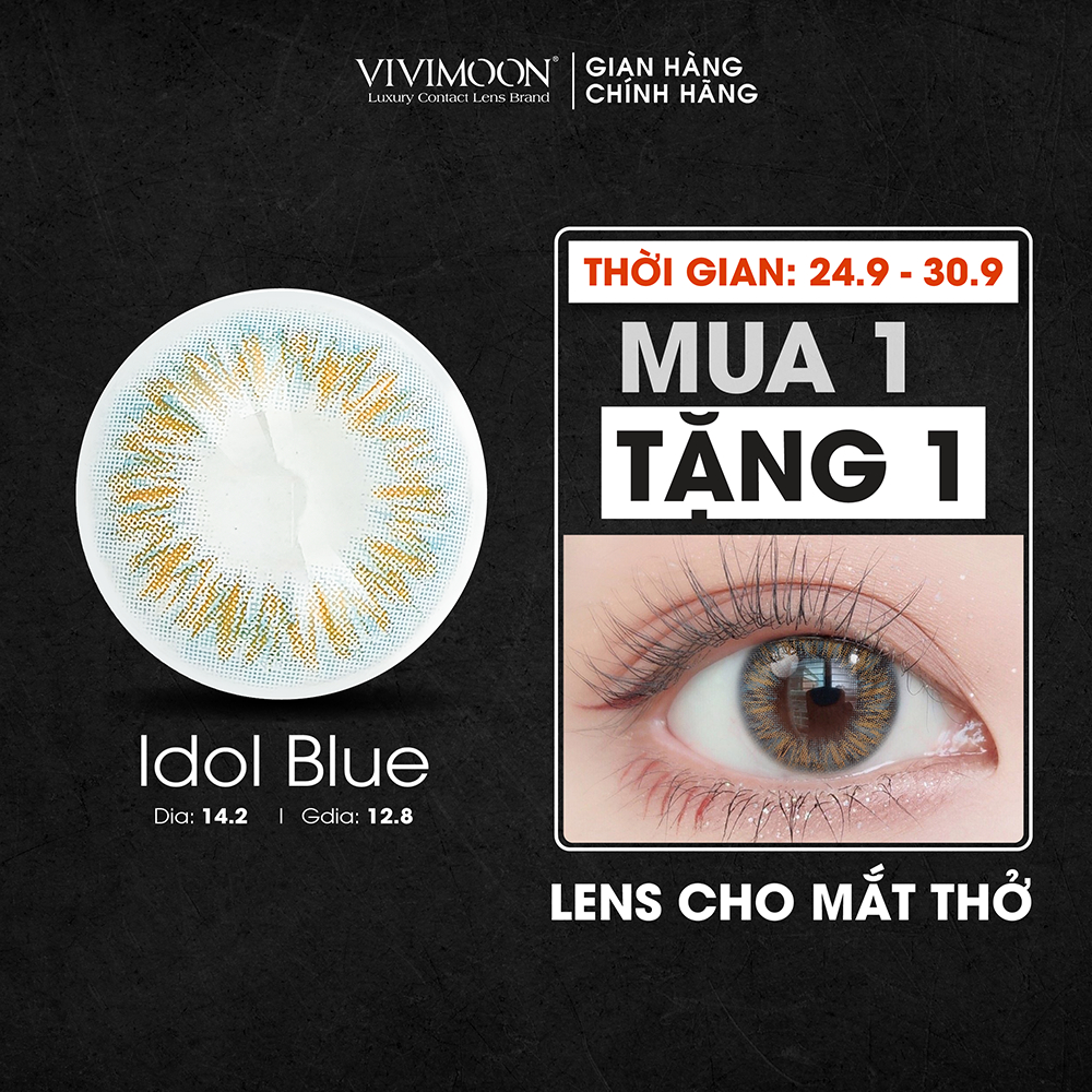 Kính áp tròng cận VIVIMOON lens cận xám xanh không giãn cho mắt thở Idol Blue