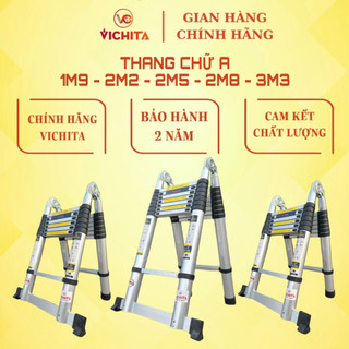 Thang Nhôm Rút Chữ A VICHITA Từ (3m8 - 6m6) Nhập Khẩu - Tặng 2 Chốt Thang - BH 2 Năm