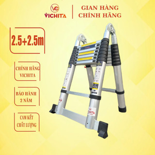 Thang nhôm rút chữ A VICHITA 5M (2m5+2m5) Bản Tiêu Chuẩn, Rút Gọn Tiện Lợi - BH 2 Năm.