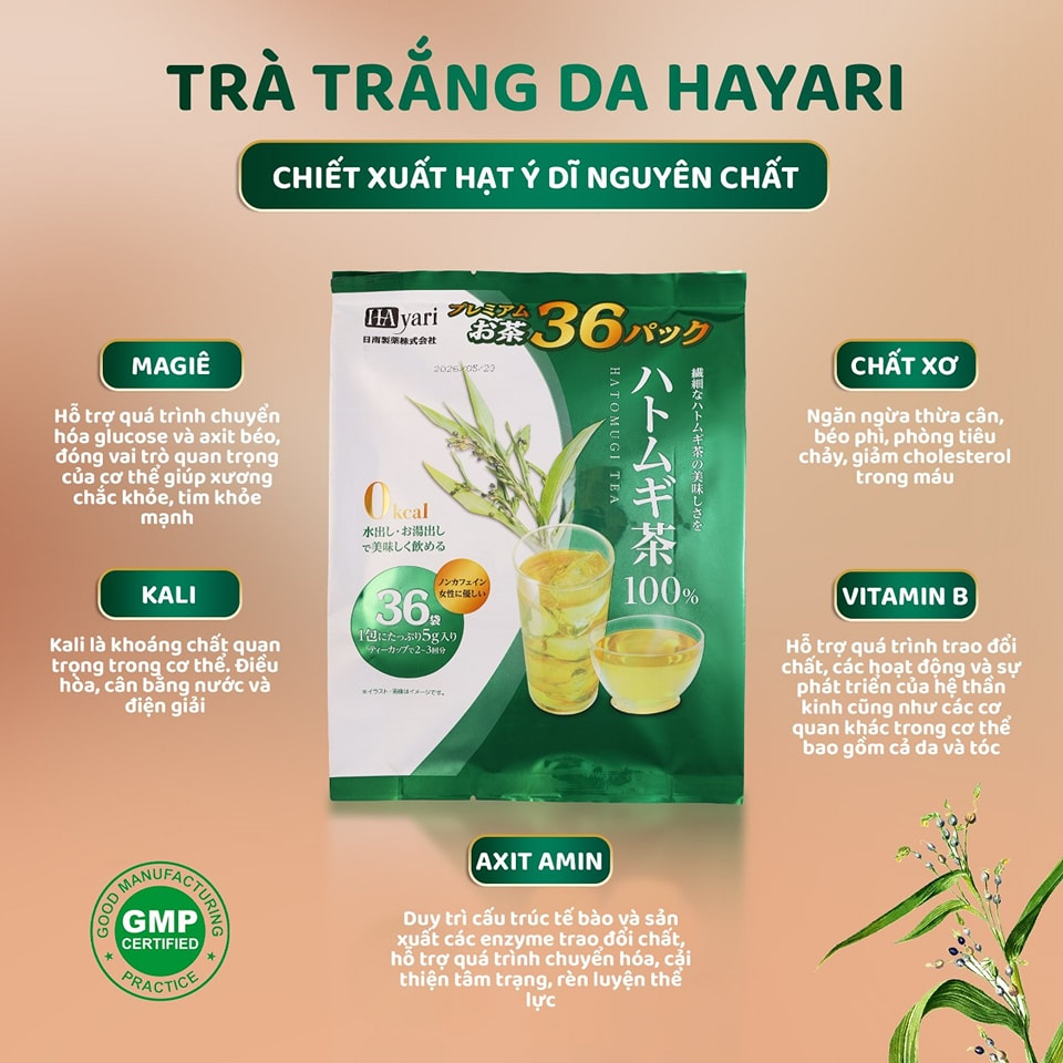 Trà Trắng Da Giảm Cân Hayari Hatomugi Tea Nhật Bản - 36 Gói