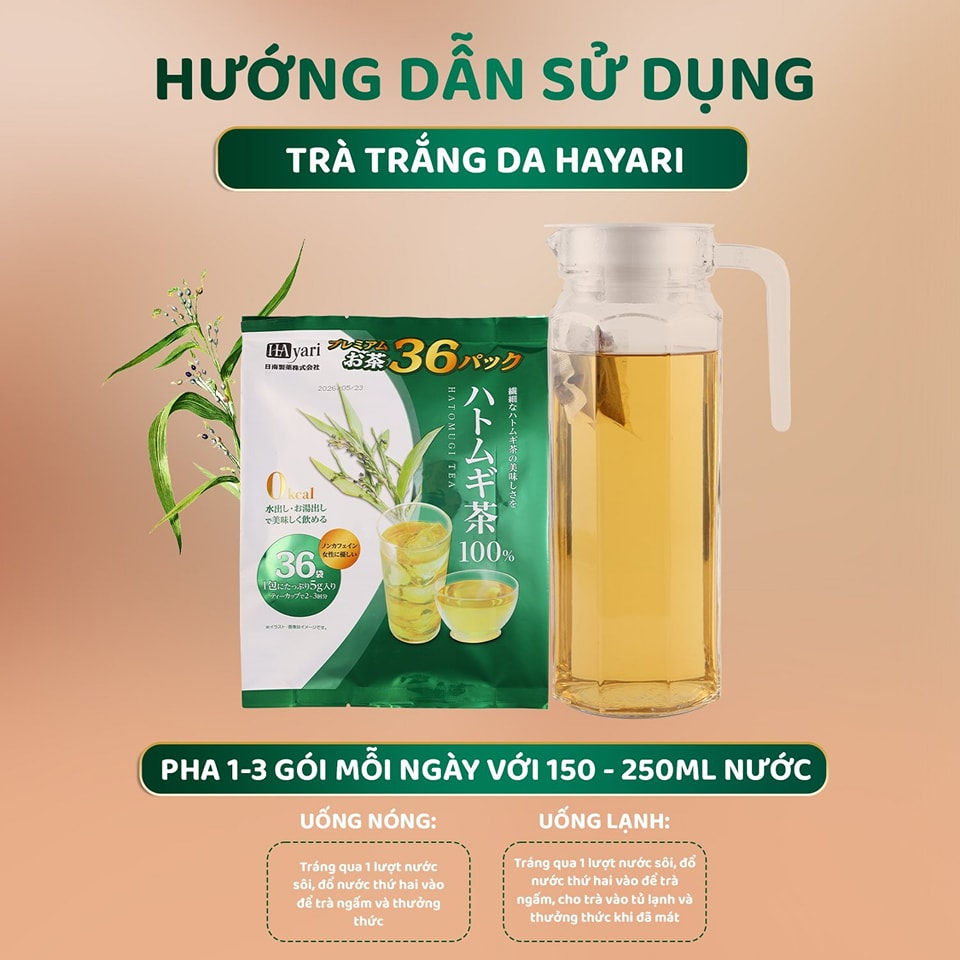 Trà Trắng Da Giảm Cân Hayari Hatomugi Tea Nhật Bản - 36 Gói