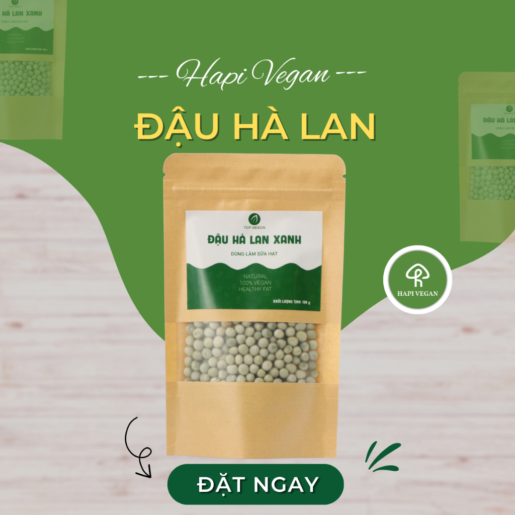 Đậu Hà Lan Xanh Sống 𝐇 𝐇𝐀𝐏𝐈 𝐕𝐄𝐆𝐀𝐍 Tách Vỏ Vỡ Đôi Hữu Cơ Không Biến Đổi Gen 100g