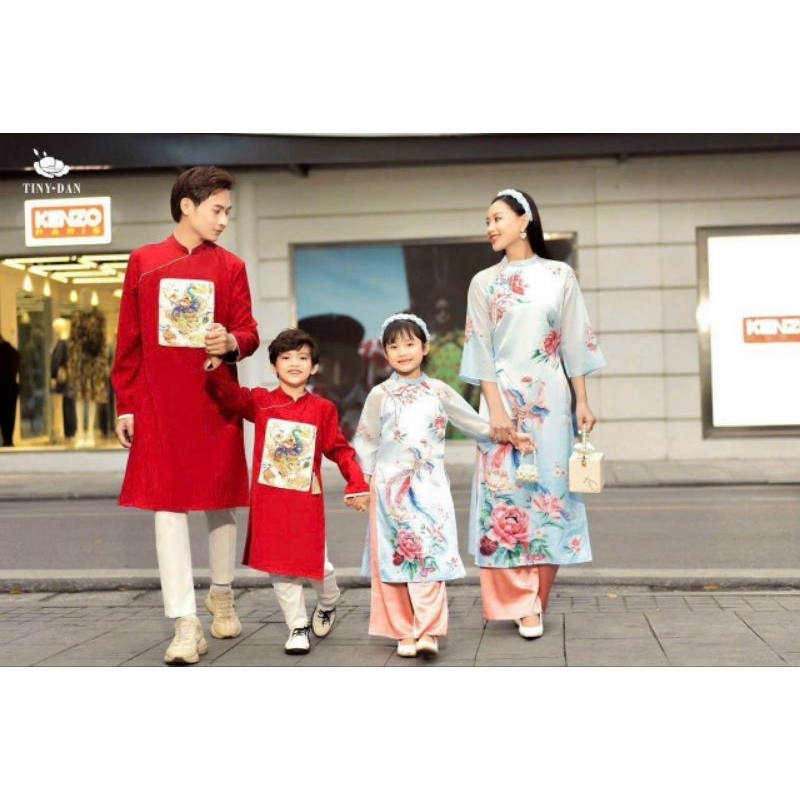 Sét áo dài gia đình bé gái cao cấp.đẹp mềm mại 4 tà  họa tiết in 3d cao cấp.hàng thiết kế bán giá sỉ