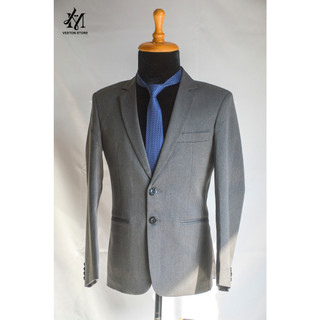 Bộ vest nam bác sui kiểu 2 nút trung niên màu xám đậm tặng kèm cà vạt ghim cài full size có hộp đựng làm quà tặng