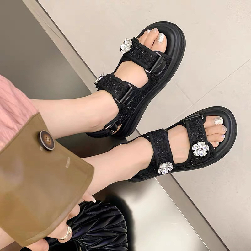 ORDER 🍂Sandal quai ngang vải dạ hoa đá