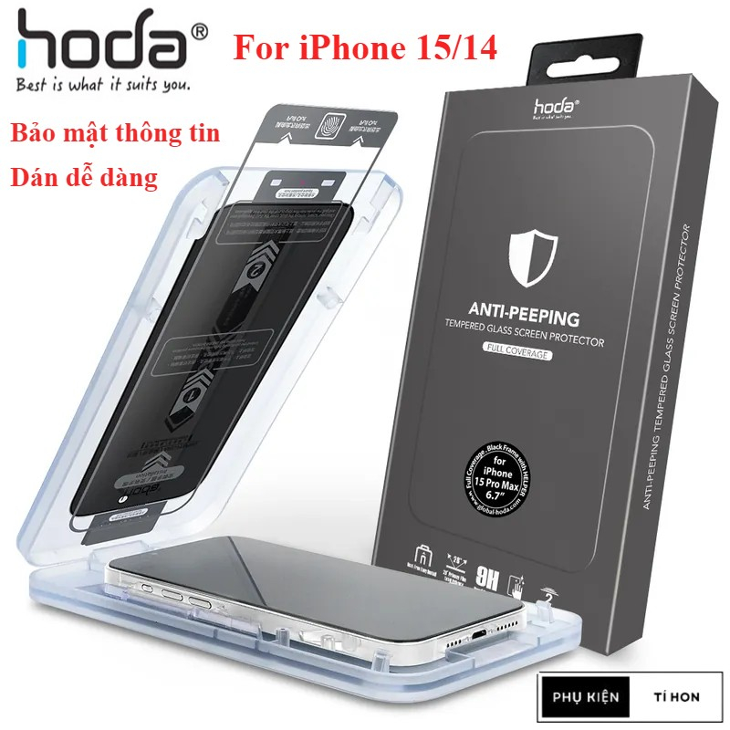 Cường lực HODA Chống Nhìn Trộm dành cho iPhone 15 Pro Max/ 15 Pro/ 14 Pro Max/ 14 Pro - Hàng chính hãng Kèm Khung Dán