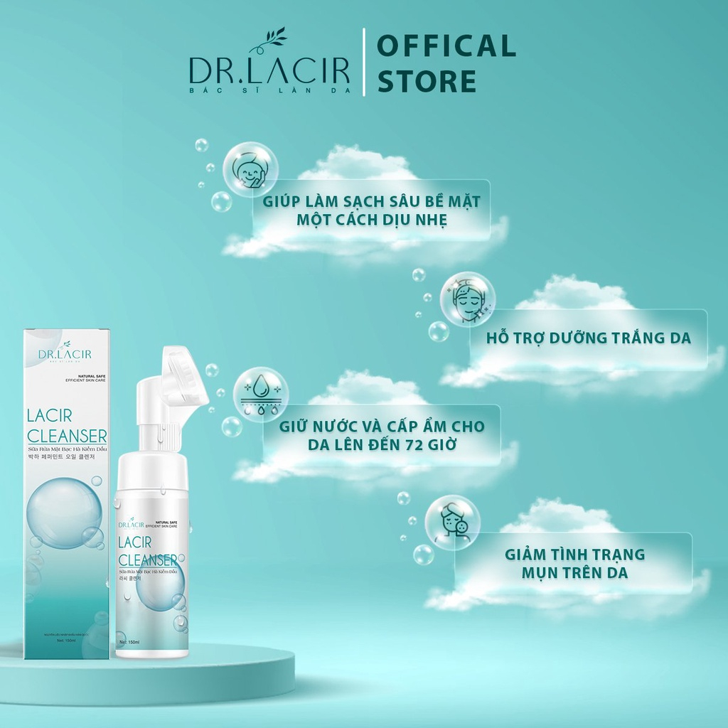 Sữa Rửa Mặt Dr. Lacir Cleanser Dành Cho Da Nhạy Cảm,Ngăn Ngừa Mụn Đổ Dầu Nhiều Tạo Bọt Tốt - Dung Tích 150ml