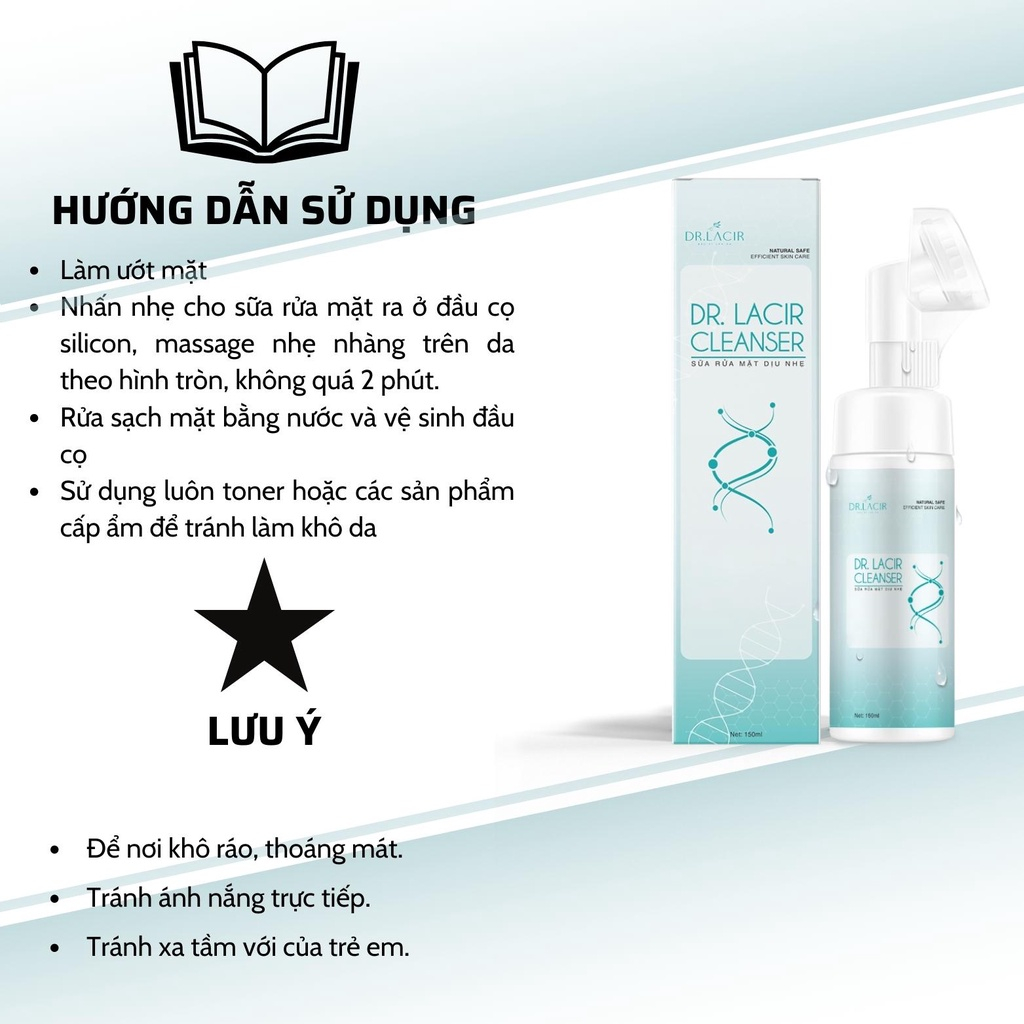 Sữa Rửa Mặt Dr. Lacir Cleanser Dành Cho Da Nhạy Cảm,Ngăn Ngừa Mụn Đổ Dầu Nhiều Tạo Bọt Tốt - Dung Tích 150ml