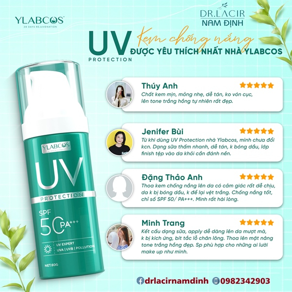 Kem Chống Nắng,Kem Nâng Toner Đa Tầng SPF 50PA+++ Chống Nắng, Dưỡng Trắng Da,Mờ Thâm,Uv Protection Ylabcos DR.LACIR 60ml