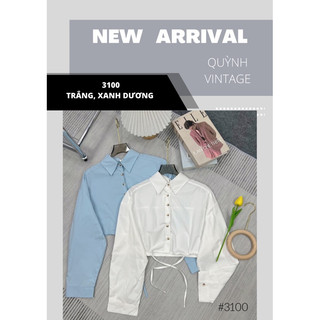 3100- Áo sơ mi croptop tay dài rút eo Quỳnh vintage