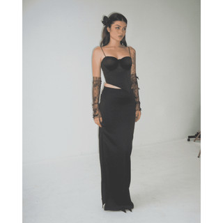 Áo Kiểu Dáng Corset Lụa Đen Femme Fatale - DEVONS STUDIO