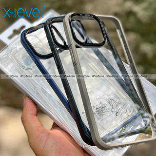 Ốp lưng kính trong suốt viền dẻo cho iPhone 15 Pro Max , 14 Plus , 11 ,12 , 13 Pro Max -  X Level viền chống sốc