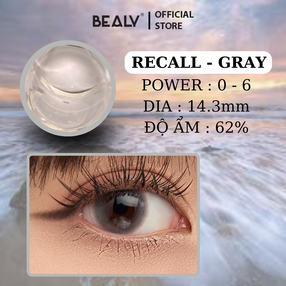 Kính áp tròng BEALY lens cận Hàn Quốc màu xám tự nhiên nhẹ nhàng nữ tính đường kính 14.3mm từ 0-6 độ recall gray