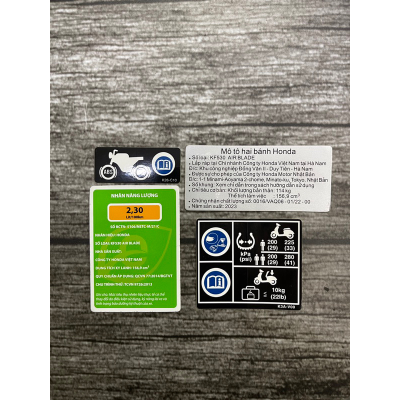 Tem thông số AirBlade 150i -160i hàng Zin