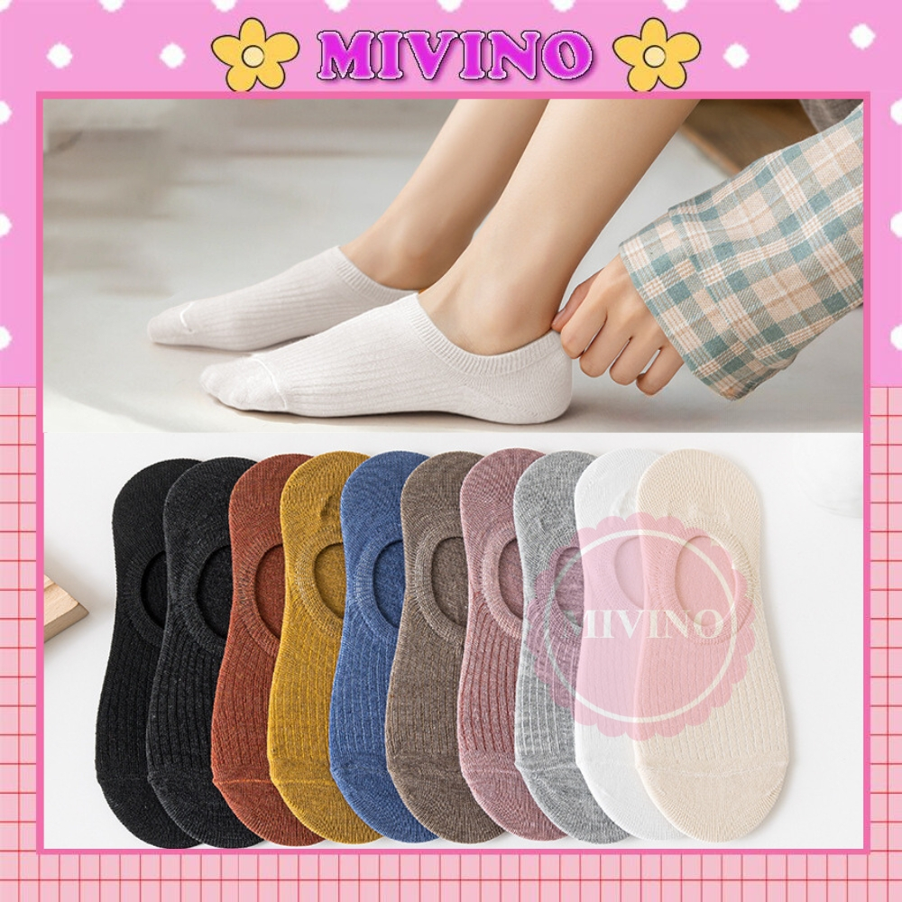 Set 10 tất lười nữ Mivino tất cổ ngắn gân nhiều màu cực đẹp TN124