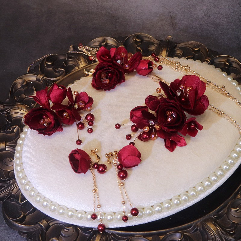 Sét Hoa Đỏ Kèm Bông Tai mã W1198