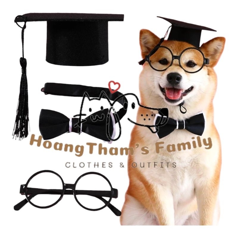 Set nón tốt nghiệp kèm nơ đeo cổ và kính mắt cho thú cưng chó mèo dự lễ Tốt Nghiệp cùng Sen hàng Quảng Châu có sẵn